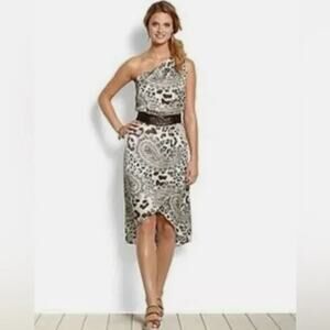 Tommy Bahama Cub One Shoulder Dress Cream 12 Leopard Animal Print Paisley Maxi